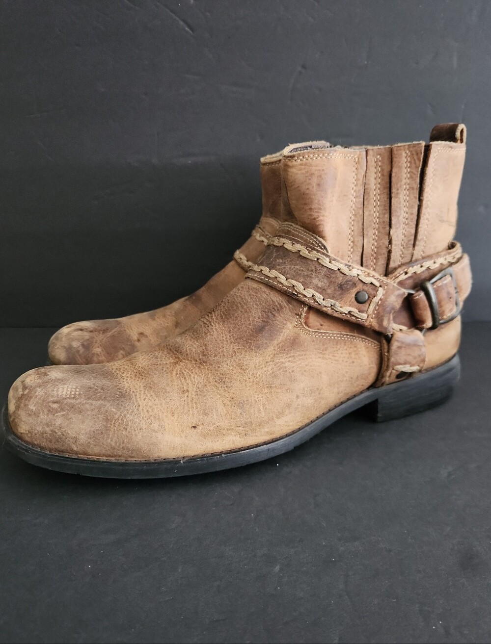 Bed Stü Innovator Moto Style Ankle Boot Brown Distressed Leather Size 11